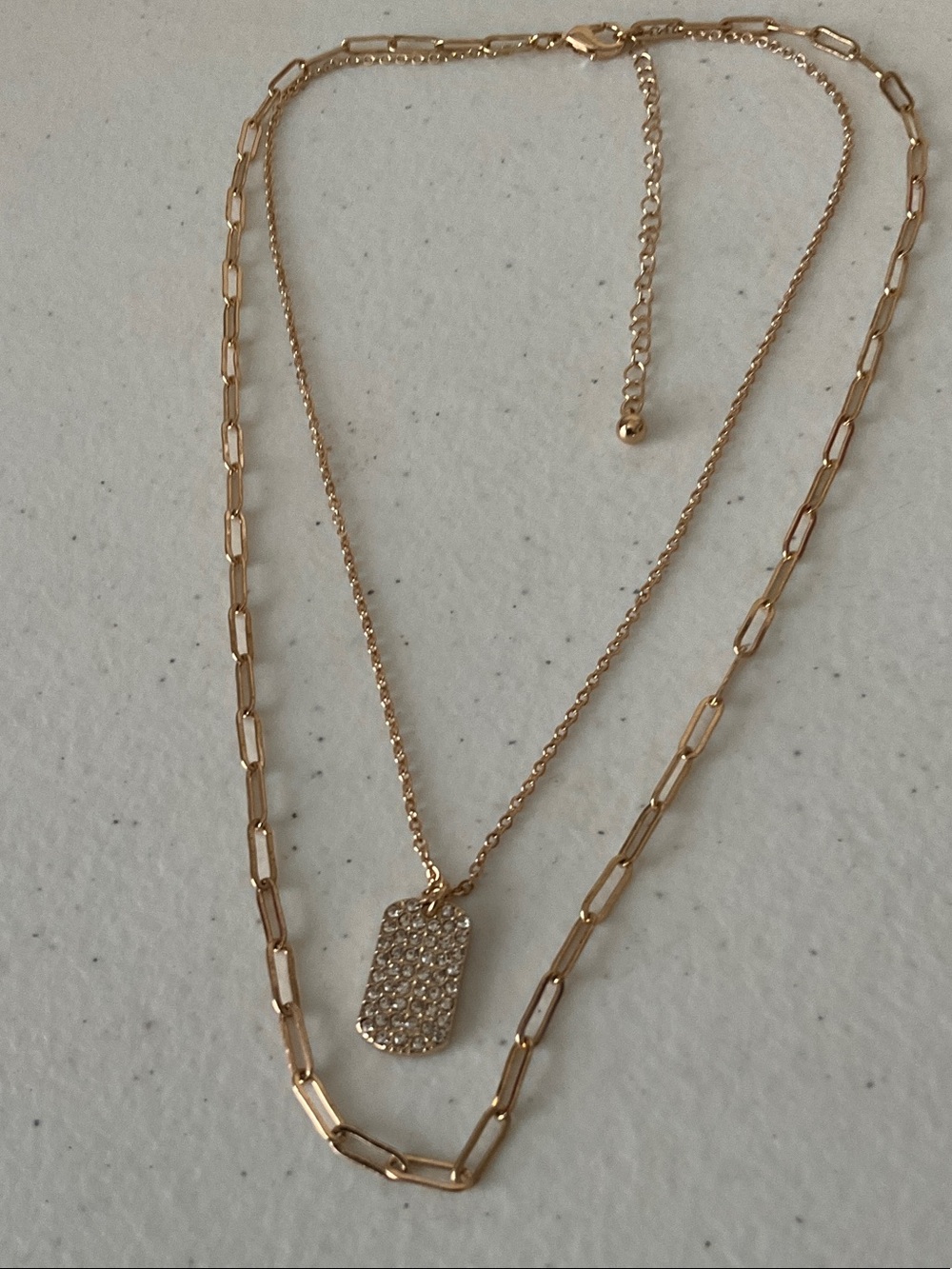Layered Gold Tone Choker Necklace with Pavé Pendant